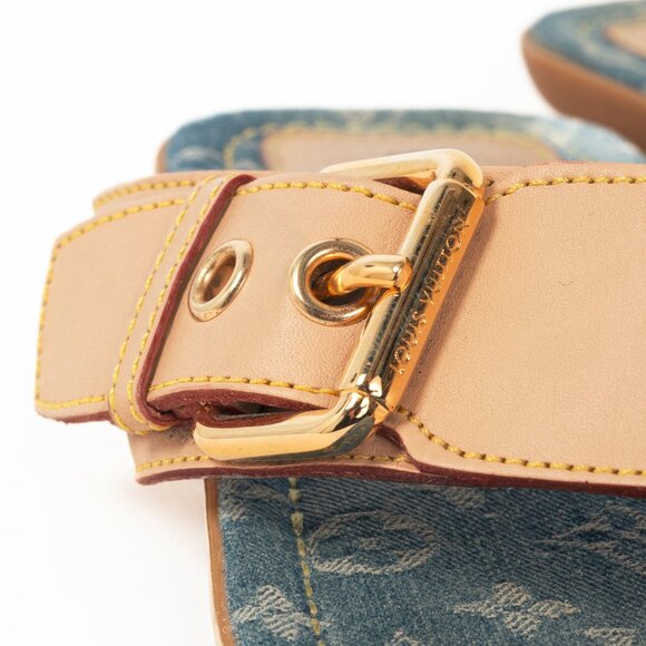 Louis Vuitton Natural Buckled-Leather & Monogram Denim Thong Sandals - Picture 8 of 11